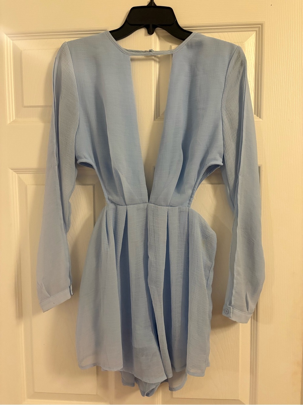 Blush Light Blue Plunge Long-Sleeve Romper